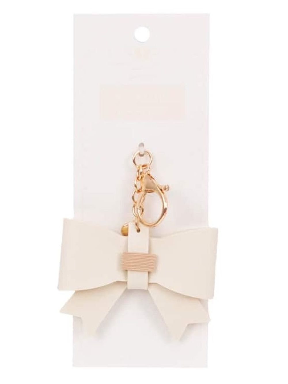 New Bow Keyring Bag Charm in Cream with Gold Hardware